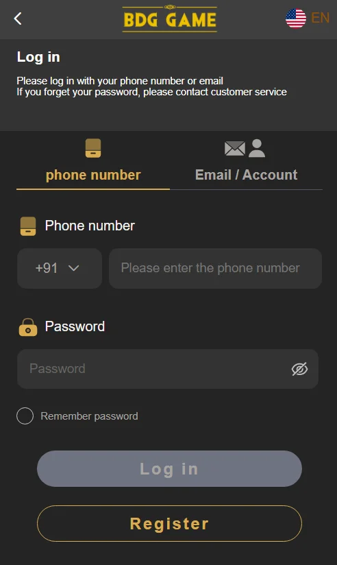 BDG win game login page